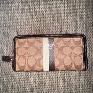 Coach Brown and Cream Stripe Wallet